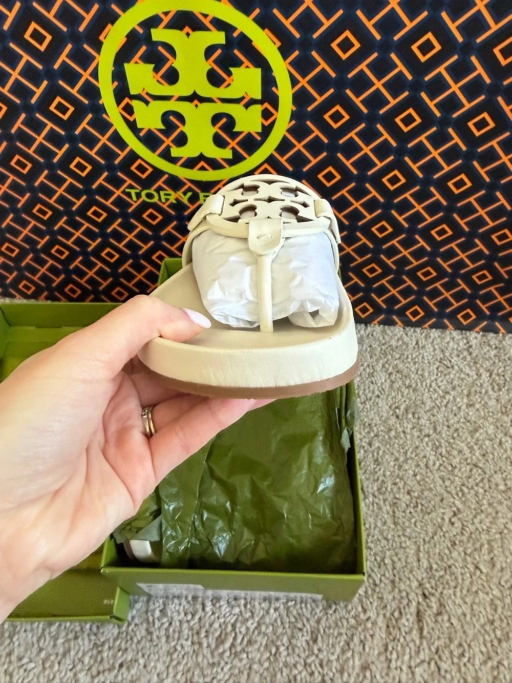 Tory Burch Miller Cloud Leather Sandal New Ivory Size 8
